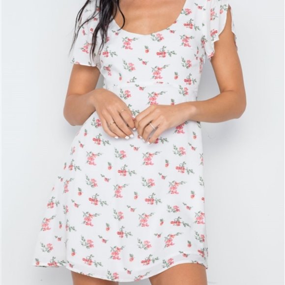 Floral Flounce Sleeve Dress - Picture 6 of 9